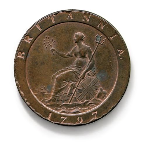 Image of Old British Coins, 1797 George III Britannia Penny, UK Antique Coin Set, United Kingdom Old Coins for Collectors, Great Britain England Ancient Coin Collection, European Historical Souvenir