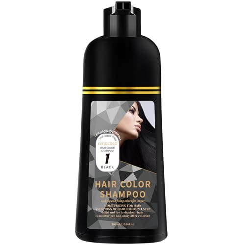 Amococo Hair Dye Shampoo, 3 in 1 Gray Hair Coverage, One-Step Wash-In Hair Dye, Shampoos for Color Treated Hair, Semi Permanent Hair Color Shampoo for Women & Men, 13.6 fl. oz, (Black)