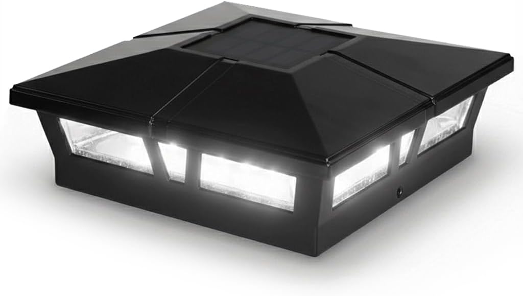 Classy Caps Cambridge Solar Post Cap - Fits 5"x5", 5.5"x5.5" & 6"x6" Deck & Fence Posts - Black Cast Aluminum - Brilliant White Light - Heavy-Duty - Mod. SLC771B