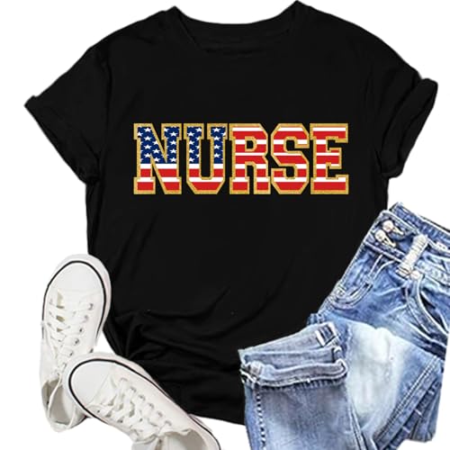 NEWKA Nurse Shirt for Women American Flag Nurse T-Shirts Nursing Life Tee Top