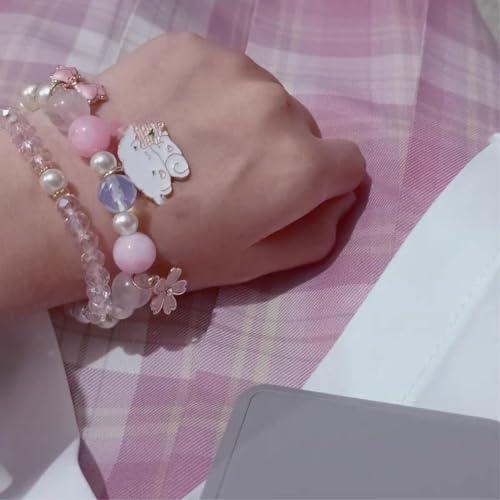 Image of Pingyongchang Elastic Cartoon Bracelets Crystal Beads Pearl Bracelets Cute Kawaii Adjustable Beaded Strand Bracelets for Women Girls Graduation Charm Bracelets Gift for Kids