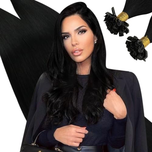 Ugeat Jet Black Utip Human Hair Extensions Pre Bonded Hair Extensions Remy Hair Keratine Fusion Hair Extensions Straight Hair Extensions #1 18Inch 50Pcs