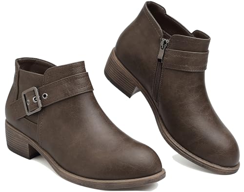 ziitop Botines Mujer con Cremallera Elegantes Botas Tacón Punta Gris Hebilla Western Chelsea Ankle Otoño Invierno Zapatos Sin Forro Versátiles Media Caña Cortas Moda