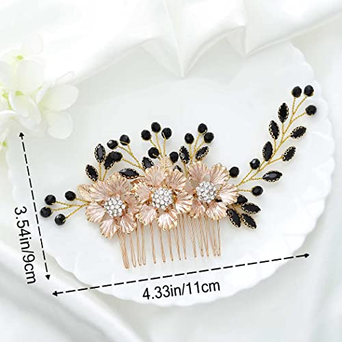Campsis Gold Wedding Hair Clip Comb Flower Bride Wedding Hair Side Combs Crystal Bridal Hair Accessories For Bride And Bridesmaids #TOP1