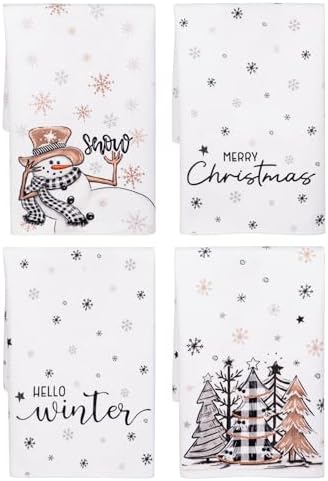 Produktbild von Winter-Geschirrtücher 46x66 Cm – Set Mit Schneemann-Motiv, „Let It Snow" & „Hello Winter" – Blau, Saugfähig & Schnelltrocknend – Für Küche, Bar & Esstisch