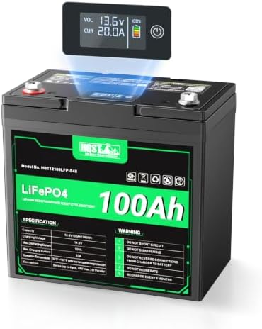 HQST 12V 100Ah LiFePO4 Battery, Group 22NF Mini, BMS, LED Meter, ...