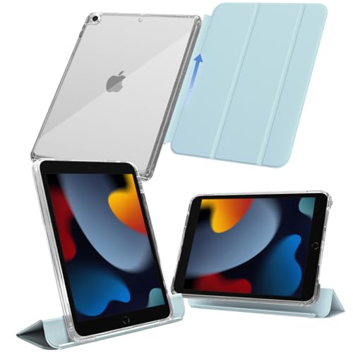 MS factory iPad 9世代 ケース 第9世代 第8世代 第7世代 用 アイパッド 10.2 取り外し可能 軽量 耐衝撃 カバー 縦置き/横置きスタンド ソフトフレーム 背面透明 ペールスカイブルー 水色 IPD-7-SLD-PSK