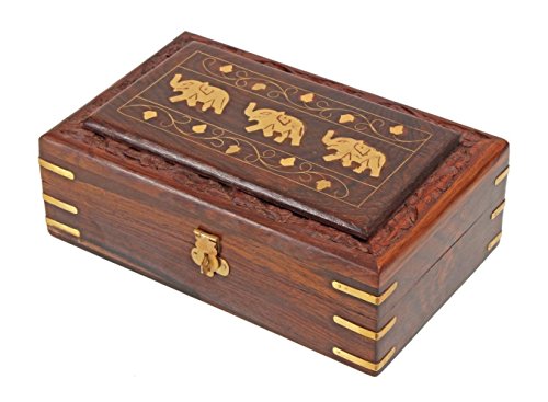 Store Indya Intagliato a Mano aggraziata Legno Decorativo Bigiotteria Box (20.32 X 12,7 X.