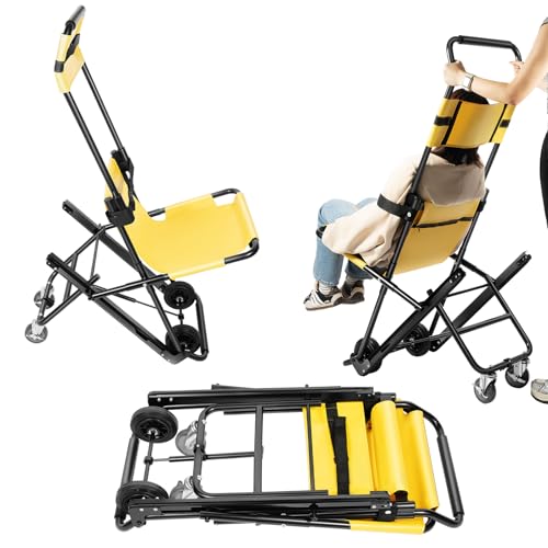 Folding Stair Chair, Yellow Aluminum Alloy, 350.53lb Capacity, with 4 Wheels and Safety Belts, for Emergency Evacuation, Hospitals, Fire Incidents, 47.2x21.3x11.8in Folded