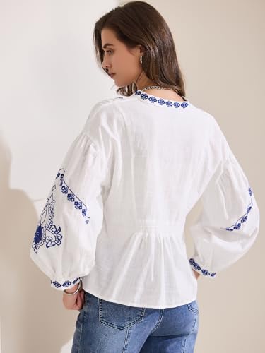 Blouse à Fleurs Boho Fluide Col en V Coupe Ample Anti-Chaleur