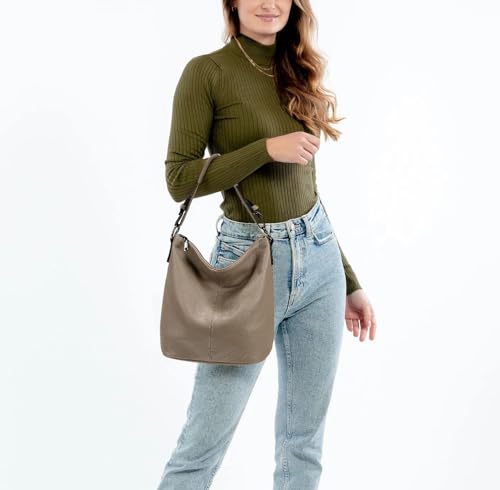 Image of YALUXE Women's Genuine Leather Hobo Handbags Bucket Purses Shoulder Bags Cross-bodys Bags