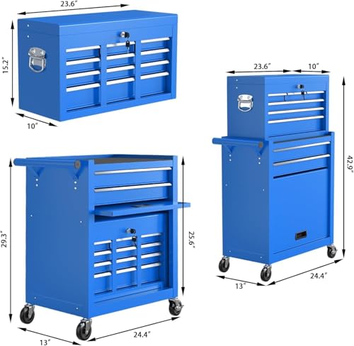 Image of 8-Drawer Rolling Tool Chest Tool Box,Removable Tool Storage Cabinet with 4 Wheels and Drawers,2 in 1 Portable Toolbox Organizer, Tool Chest with Lockable Drawer Gifts for Men, Blue