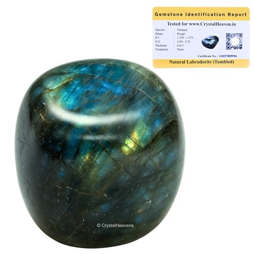 Image of Certified Labradorite Crystal Healing Tumbled Stone, Natural Polished Crystals for DIY Crafts, Manifestation, Meditation, Pooja Feng Shui and Reiki Healing (30 Grams)