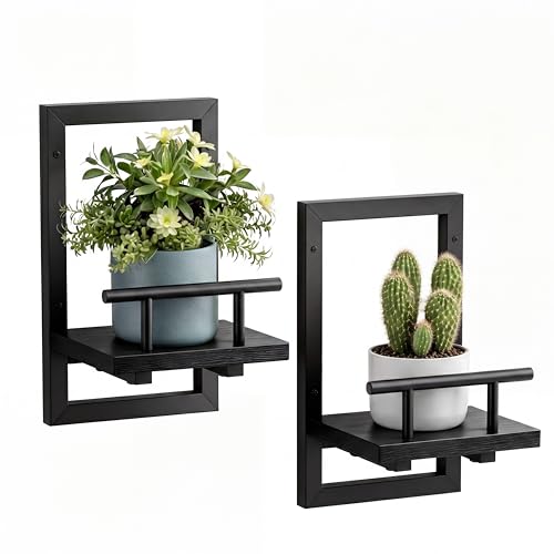 Image of Sbosbo Floating Shelves for Wall, Plant Shelf Indoor, Wall Planters for Indoor Floating Plant Shelves for Bedroom, Living Room, Kitchen, Office, Bathroom Decor (Black, 2 Pack)