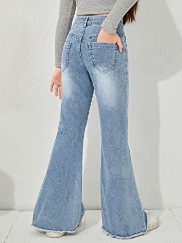 Wdirara Girl's Butterfly Print Elastic Waist Wide Leg Ripped Jeans Denim Pants Bootcut Flare Light Wash 10Y #TOP1