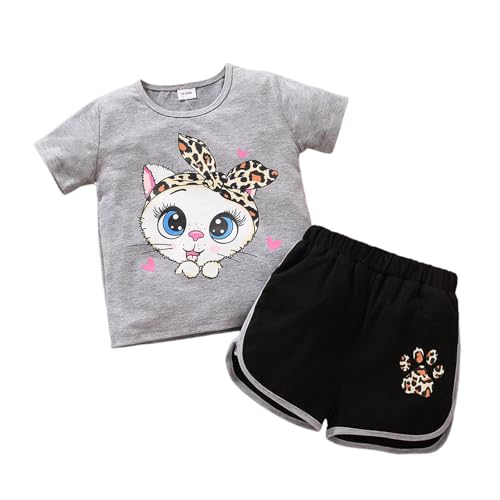 Vuncio Ensemble Enfant Fille Ete Fashion Shorts Et Tee Shirt Manche Courte Ado Fille Chic Et Elegant Leger Fluide Large Vacances Casual Plage Soirée 1-6 ans (3-4 ans, Grey)