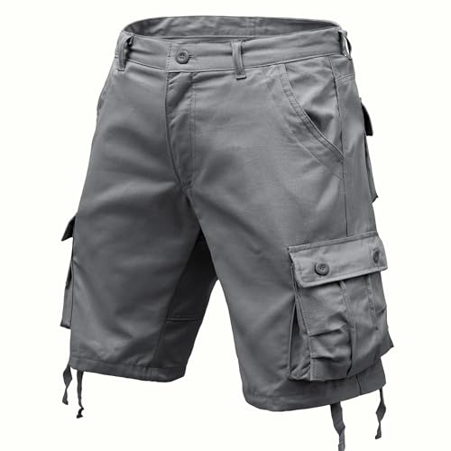 Thkzn Mens Camo Cargo Shorts Cotton Casual with Multi Pockets Summer Outdoor Work Cargo Shorts Relaxed Fit (US, Numeric, 30, Regular, Regular, Grey)