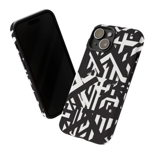 Coque rigide mate iPhone 15 rigide antichoc géométrique noir et blanc design