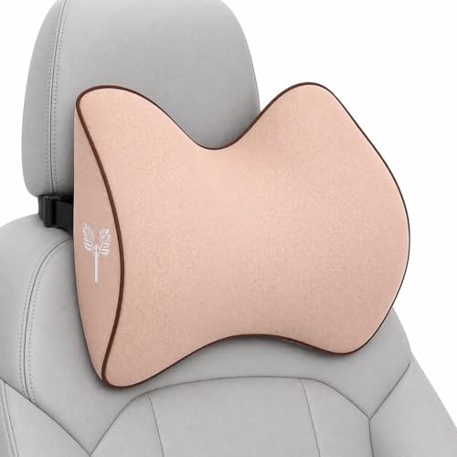 Image of Grin Health Orthopedic Car Neck Rest Pillow - Large Curve | Contour Design for Medium Head-to-Seat Gaps | Memo-Active Foam Cervical Support for Comfortable Driving (Medium, Beige)