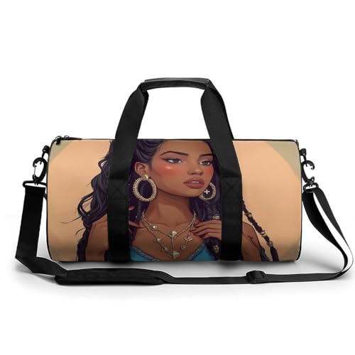 Gym Bag for Men Women, Lightweight Overnight Duffel Bags African American Black Woman Painting Art Waterproof Travel Sports Bag