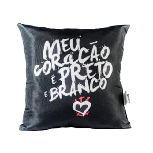 Almofada Time Corinthians Futebol Clube 'Meu Cora&ccedil;&atilde;o Preto e Branco ' Oficial Tim&atilde;o Licenciado