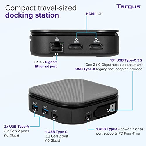 Targus Usb-C Universal Dual Hd Docking Station With 80W Pd Pass-Thru, Docking Station Dual Monitor (Hd) Or Single Monitor (2K), Taa Compliant Laptop Docking Station W/Displaylink (Dock116Glz) #TOP1