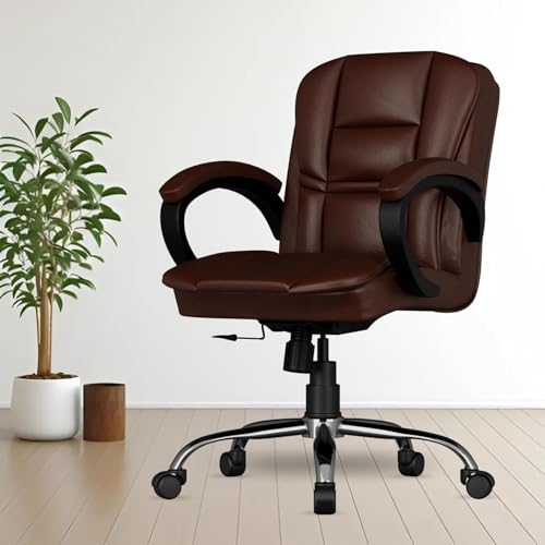 Image of FUGO FG233 Ergonomic Medium Back Office Chair with 3-Year Warranty, Adjustable Height, Cushioned Back&Seat, Tilting Mechanism, Heavy-Duty Metal Base, Dual Nylon Casters-Ideal for Work,Study (Brown)