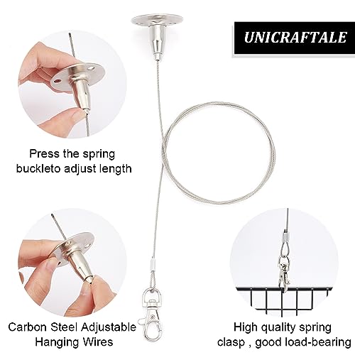 Image of UNICRAFTALE 10 Pcs Adjustable Picture Rail Hanging System Stainless Steel Light Hanging Wires 1.015m Picture Hanging Cable Art Picture Display Cable with Clasp for Wall Picture Photo Light
