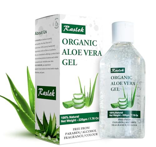 Raslok Aloe Vera Gel | 99% Pure Natural Aloe Gel For Moisturizing Face Skin & Hair Care Durable Moisturizing Hydrating Soothing Non-Sticky (7.76 OZ)