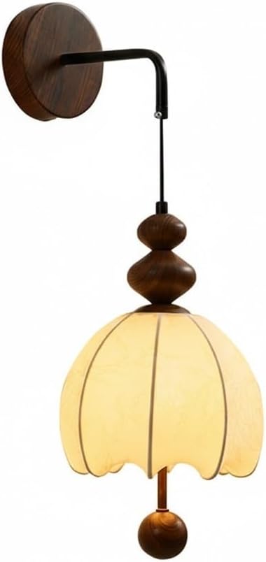 Mid-Century Modern Wall Sconce Lighting, Walnut Finish Wood Wall Lamp, Vintage Flower Petal Sconce Light Fixture for Bedroom Bedside, Hallway, Living Room, Indoor Wall Decor Parlor
