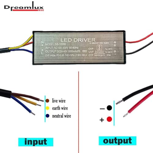 Image of Dreamlux 100 Watt 3000mA IP66 Led Driver With 2 Years Warranty and 6Kv Surge,OVP,UVP,OTP Protection for Street /Flood Light Repairing (Color : Black, PACK OF 2pc)