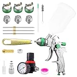 HVLP Spray Gun Kit with 1.4/1.7/2.0mm Nozzles, Professional Car Paint Spray Gun Wall Repair Furniture Refinishing Painting Gun, Gravity Feed Paint Sprayer Gun (Green-1.4/1.7/2.0mm)