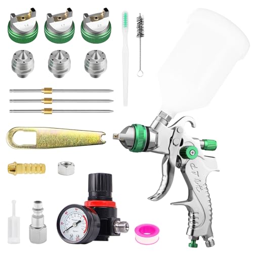 Hvlp Spray Gun Kit With 1.4/1.7/2.0mm Nozzles, Professional Car Paint Spray G...