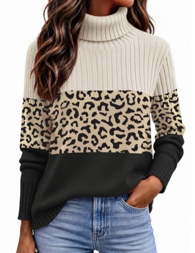 Zeagoo Leopard Print Tops for Women Turtleneck Sweater Casual Work Outfits