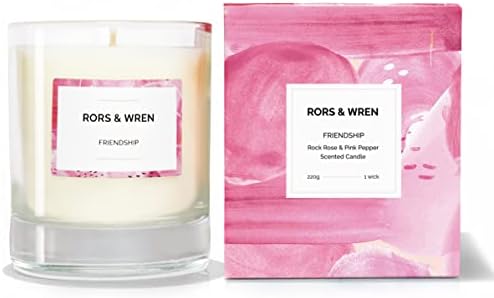 Rors and Wren Friendship Candle Scented Aromatherapy Candle - Rock Rose and Pink Pepper for Relaxation Hand Poured Luxury Natural Wax Jar Candle Vegan Friendly 220g (Friendship)