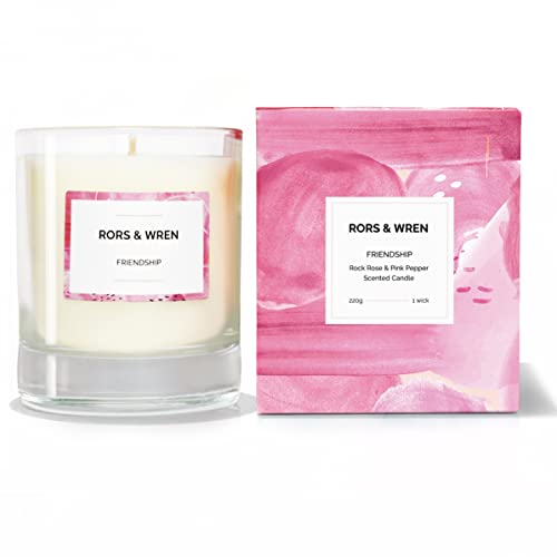 Rors and Wren Friendship Candle Scented Aromatherapy Candle - Rock Rose and Pink Pepper for Relaxation Hand Poured Luxury Natural Wax Jar Candle Vegan Friendly 220g (Friendship)