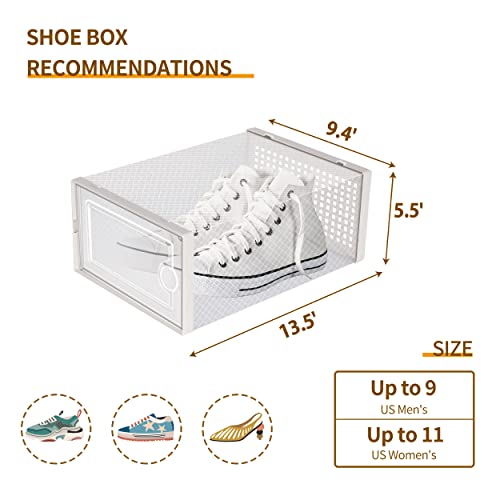 Hrrsaki 15 Pack Foldable Shoe Storage Boxes, Shoe Boxes Clear Plastic Stackable, Shoe Organizer Boxes With Front Opening Lids, Ventilation And Dust-Proof, Shoe Container Boxes For Closet, Bedroom, Bathroom, Fit For Women/Men Size 9(13” X 9” X 5.5”) (White) #TOP1