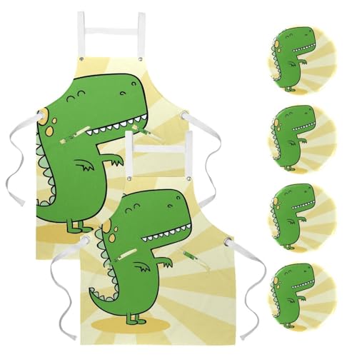 Lot de 2 tabliers de cuisine motif dinosaure avec 4 broches multicolores