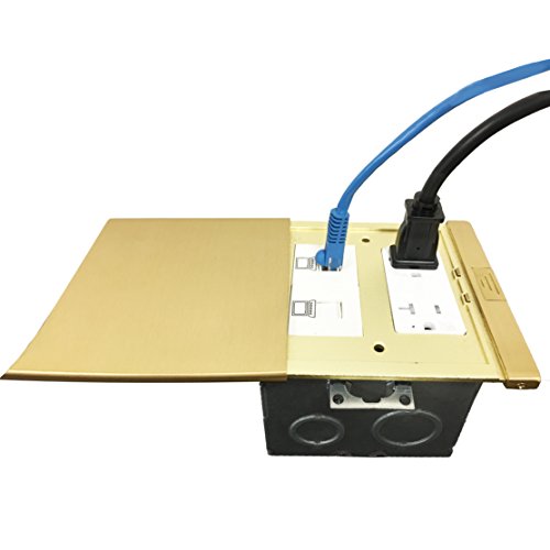 Floor Box Slide Open Kit By Top Greener 661301-C Electrical Outlet Receptacle, 2 Gang, 20A Tamper Resistant Receptacle, Two Low Voltage Rj45 Network Data Ports, Solid Brass Cover Plate #TOP4