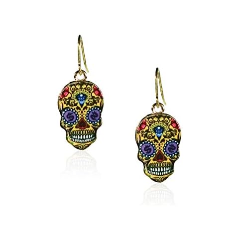New Day Of The Dead Rock Vintage Halloween Dangle Earrings, Nickel Free And Anti-allergic (Purple Eyes) Cover