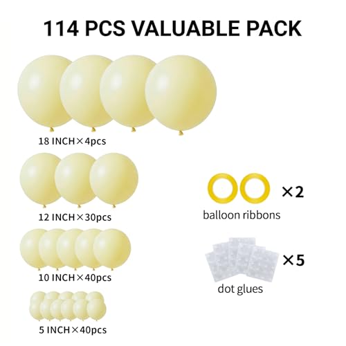 Image of Pastel Yellow Balloons, 114pcs Light Yellow Balloons Garland Arch Kit, 18 12 10 5 inch Pale Yellow Balloon for Sunshine Baby Shower, Bee Theme Birthday, Gender Reveal