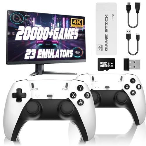 Mldnld Console Retrogaming 4K HDMI avec plus de 20 000 jeux classiques intégrés, console de jeux 2 manettes sans fil, 23 émulateurs Jeux Stick Plug & Play TV