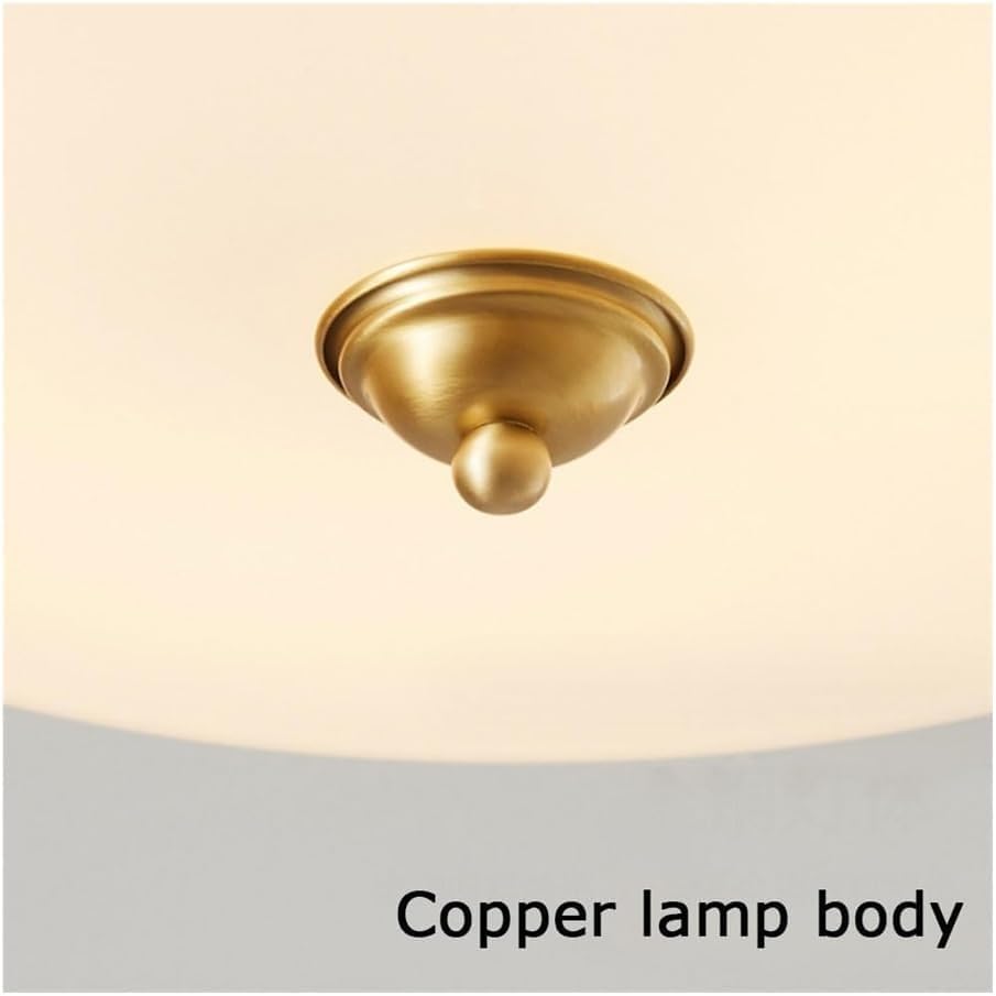 Mid Century Cream Ceiling Lighting with Glass Lampshade, Nordic Copper Semi Flush Mount Ceiling Lights, Vintage Brass Close to Ceiling Lights Fixture(32cm)