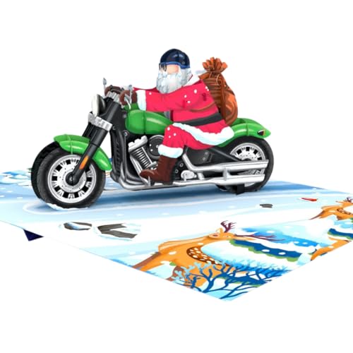 Three Dee Cards - Santa on Motorcycle Christmas 3D Special Pop Up Greeting Card for Daughter Son In Law Husband Wife Brother Sister Mum and Dad Family Holiday Pop-up