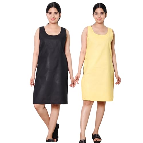 Image of KASANI Women's Camisole Cotton Long Knee-Length Sameej /Slip /Inner, Sleeveless, Pack of 2