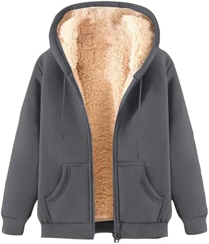 KUIH Women's Teddy Fleece Hoodie Winter Coat Sherpa Lined Jacket Full Zip Hoodie Teddy Bear Coats Ladies Fleece Tops Sweater Outwear Winter Clothes
