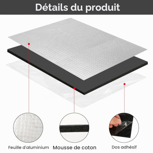 12 Pezzi Tappetini Isolanti per Auto 250 x 180 x 5 mm Tappetino Fonoassorbente per Auto Pannello Isolante in Alluminio Butilico Tappetino Isolante per Isolamento Acustico Impermeabile Ignifugo - 3