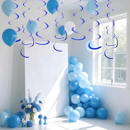 Image of Party Swirl Decorations Hot Pink Shinny Foil Hanging Swirl Decorations Plastic Streamer for Ceiling Plastic Streamer for Party Decorations Metallic Hanging Swirl Pack of 30 (Dark Blue)