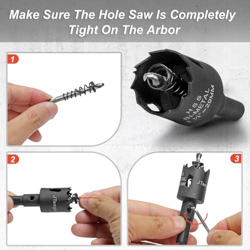 Image of 1-1 /8 Inch Hole Saw with 9.1mm Triangle Shank Arbor, JTemgle Bi-Metal Hole Saw Heavy Duty Hole Cutting Tool for Cornhole Boards, Recessed Lights, Wood, Plastic, Drywall & Soft Metal