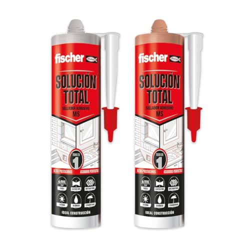 fischer - Pack Solución Total Gris y Terracota | Adhesivo Sellador de Alta Elasticidad y Adherencia | Pintable y Resistente a UV | Uso en Construcción, Automoción y Techos | 290ml